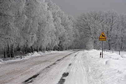 Winterfoto von Czeslaw Gorski-028-schnee-bedeckte-strasse-mit-gelben-zeichen-